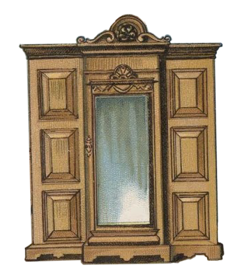 Old illustration of a wooden armoire.